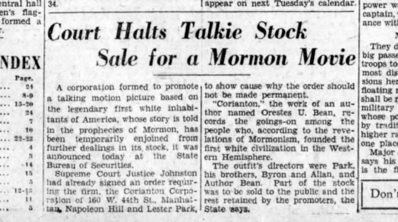 Excerpt about the halting of sales of Napoleon Hill stock in the May 17, 1930 Brooklyn Daily Eagle in New York